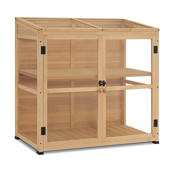 MCombo Wooden Cold Frame Greenhouse, Greenhouse Cabinet Kit Lockable Door, Fully Transparent Polycarbonate Greenhouse, 0718