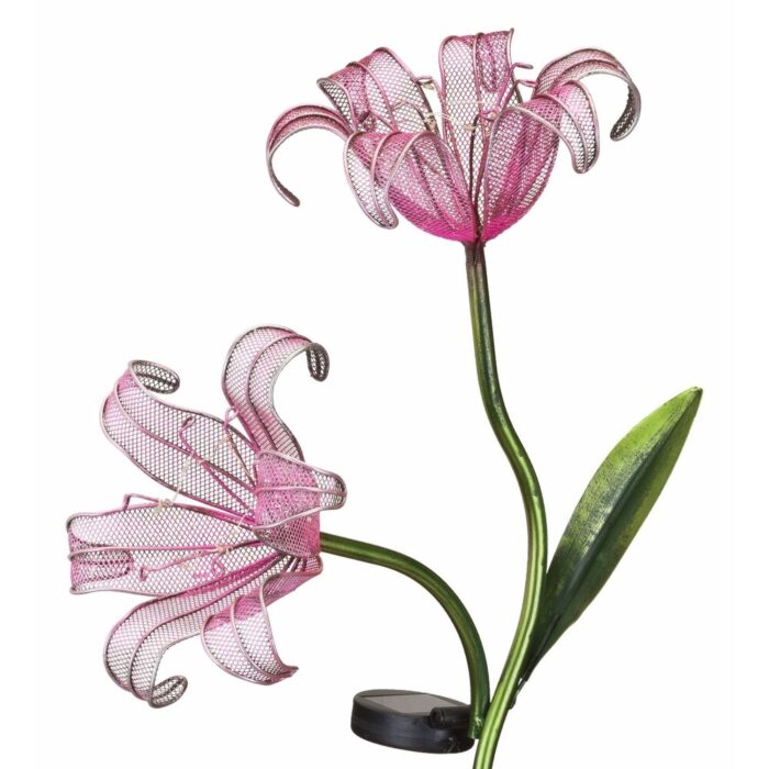 One Pink and One Blue Double Lily Solar Stake - Image 2