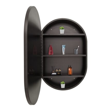 21 in. x 31 in.Black Oval Iron Wall Mount Medicine Cabinet with Mirror