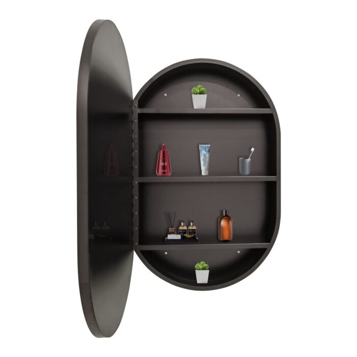 21 in. x 31 in.Black Oval Iron Wall Mount Medicine Cabinet with Mirror