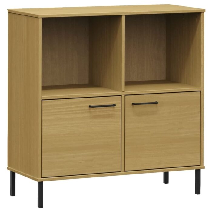 vidaXL Bookshelf Book Cabinet with Metal Legs Storage Cabinet OSLO Solid Wood - 35.4" x 13.8" x 35.6" - Image 2