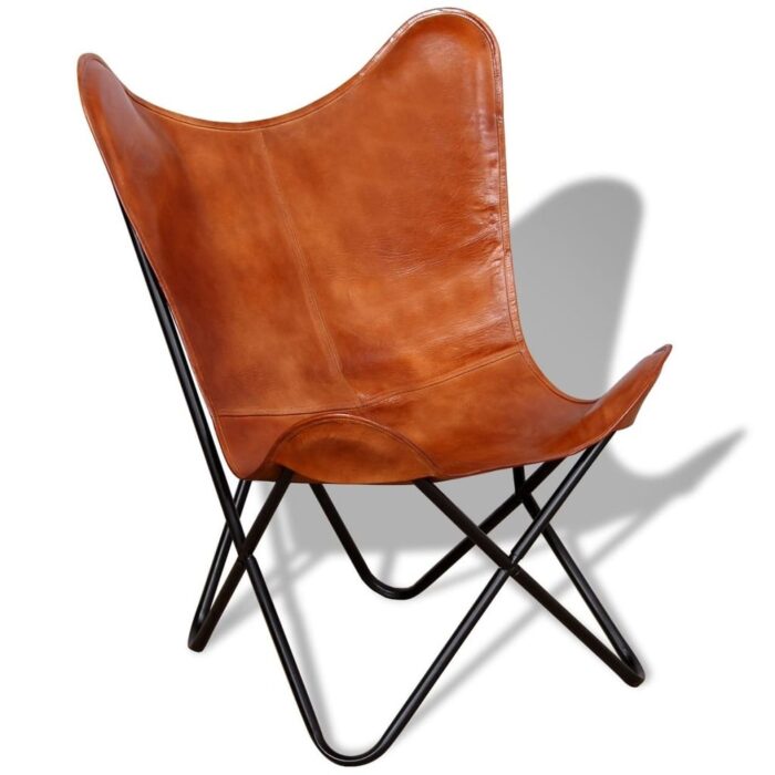 vidaXL Butterfly Chair Brown Real Leather - 29.1" x 26" x 35.4"