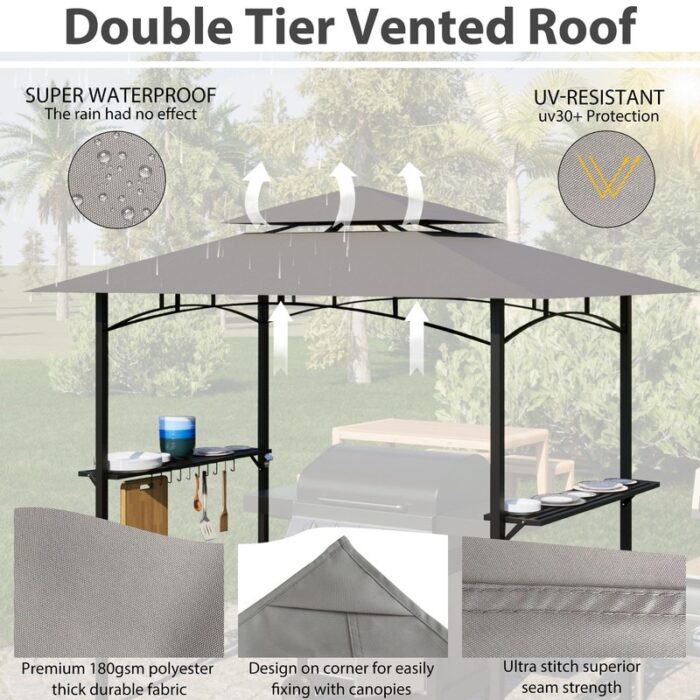 8'x5' Grill Gazebo Patio Bbq Double Tiered Canopy with 2 Shelves - Image 2