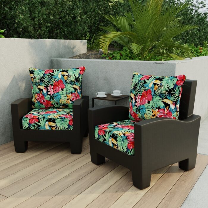 24" x 47" Black Tropical Outdoor Deep Seat Chair Cushion Set - 46.5'' L x 24'' W x 6'' H