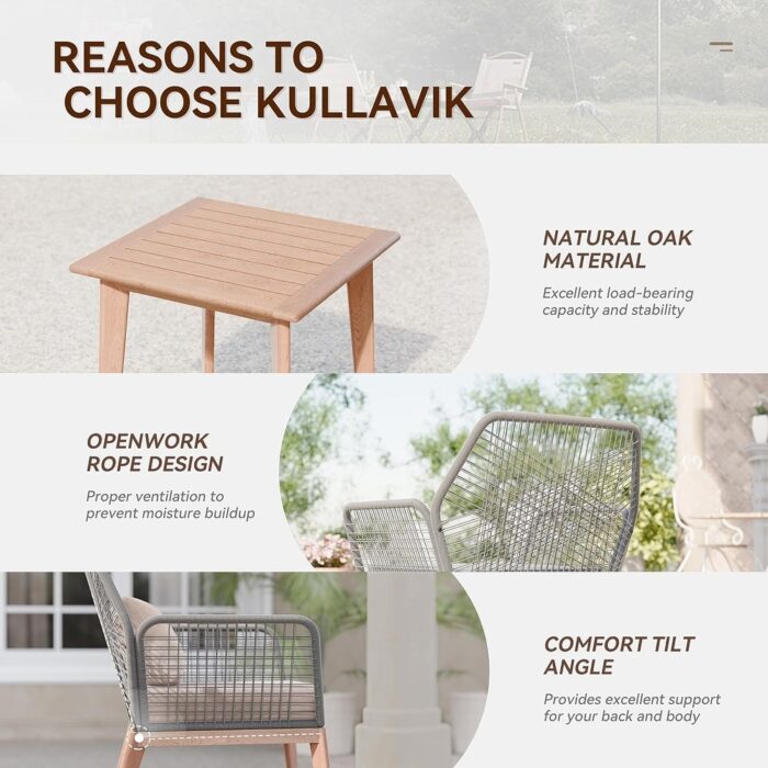 Wooden Patio Furniture Set, Outdoor Rattan Backrest Bistro Set, Rope Woven Conversation Sofa With Solid Wood Table - Image 2
