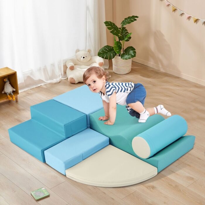 Soft Climb and Crawl Foam Playset 6 in 1, Kids Climb and Crawl Playground