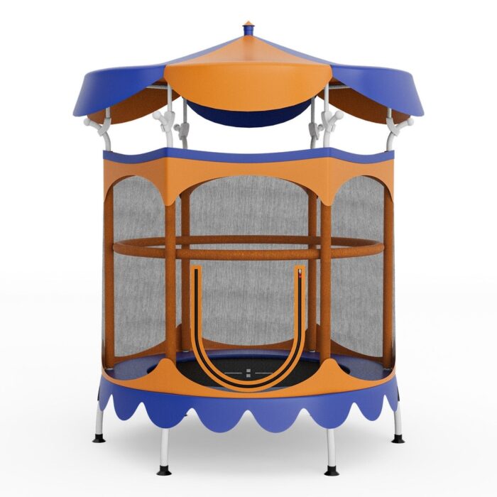 64" Kids Trampoline with Detachable Canopy and Safety Enclosure Net-Orange - 64" x 81" (Dia. x H)