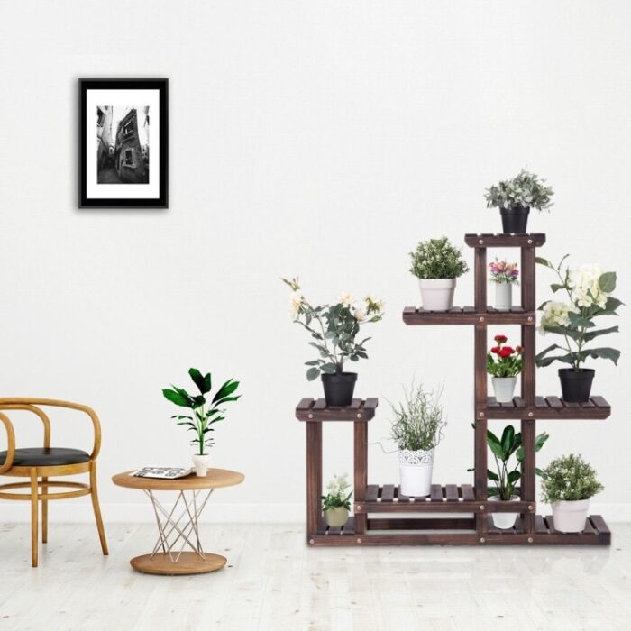 6-Tier Garden Wooden Plant Flower Stand Shelf for Multiple Plants Indoor or Outdoor - 40" x 10" x 38" (L x W x H) - Image 2
