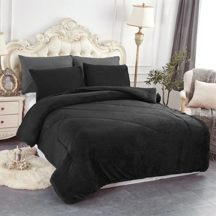 3 Pieces Comforter Set Blanket Thick Warm Soft Bedding King Black