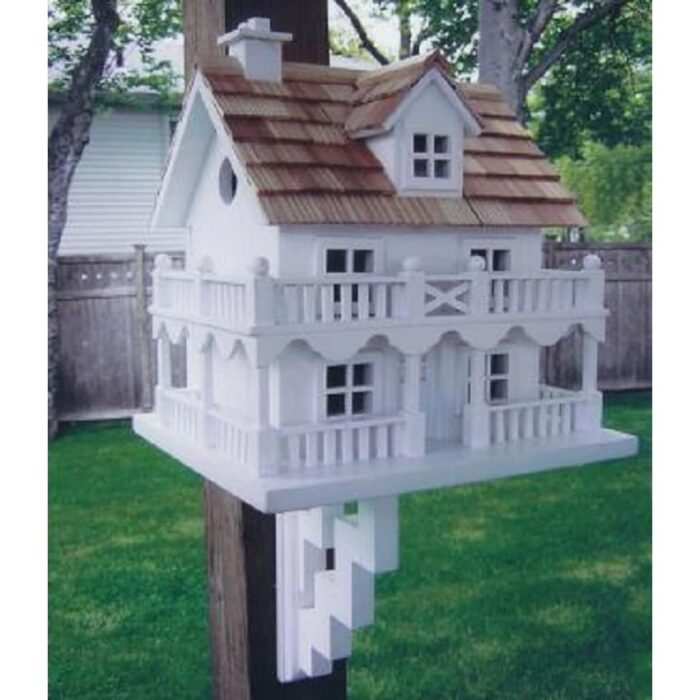 11" White and Brown 3-Story Cottage Outdoor Garden Birdhouse - Image 2