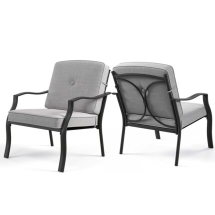 2 Piece Patio Metal Chairs with Seat and Back Cushions - 26" x 30" x 29"