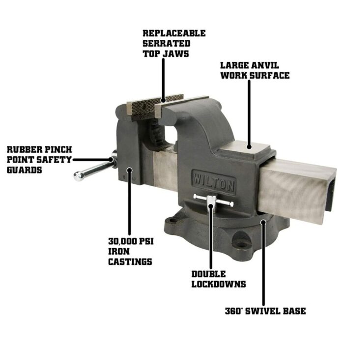 Wilton WS8 8 Inch Jaw 4 Inch Throat Steel Swivel Base Work Shop Bench Vise, Gray - Image 2