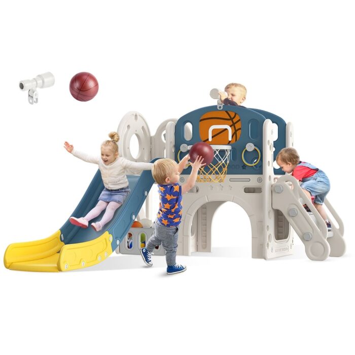 9 in 1 Blue Yellow Toddler Slide, Kid Slide for Toddlers Age 1-3, Indoor Outdoor Playset Toddler Playground