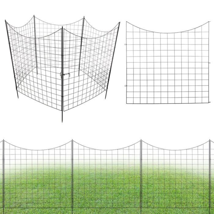 Garden Fence - 39-Inch-Tall No Dig Decorative Wire Fencing with 4 Fence Panels and 1 Locking Gate by Pure Garden (Black)