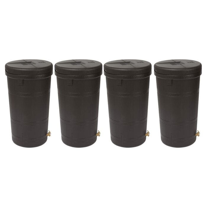 Good Ideas Aspen 50 Gal Rain Barrel Rain Collector Saver w/Brass Spigot (4 Pack) - 14