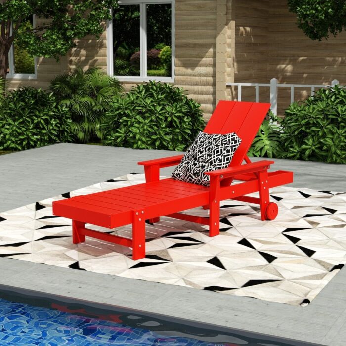 Polytrends Shoreside Modern Poly Reclining Eco-Friendly All Weather Chaise Lounge With Arms & Wheels