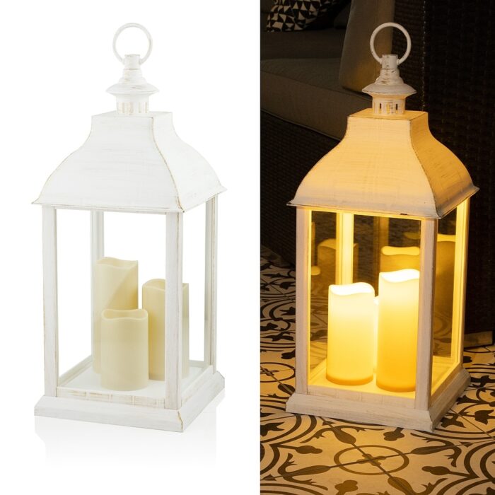 Alpine Corporation 22" Tall Outdoor Battery-Operated Lantern with LED Lights, White - Image 2