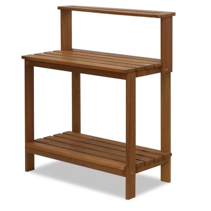 Solid Meranti Wood Outdoor Garden Potting Bench Table with Bottom Shelf - 35.9" x 19.5" x 42.7" - Image 2