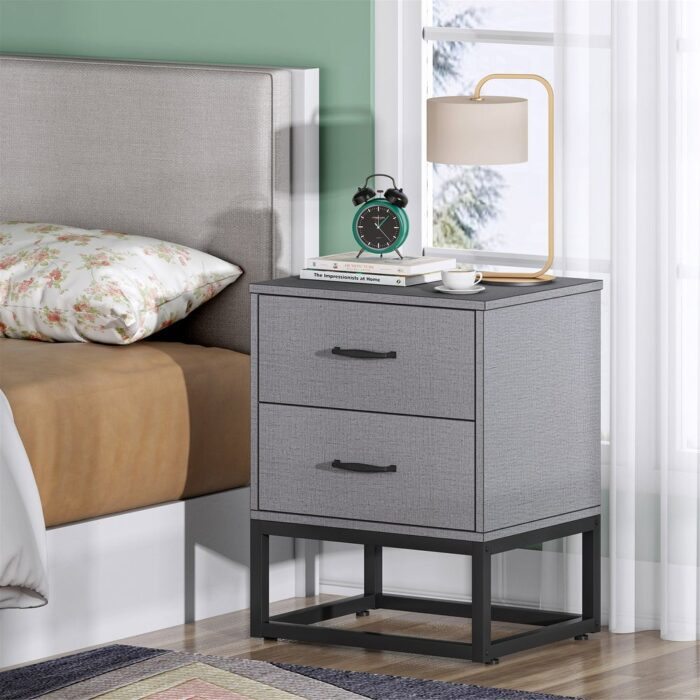 Modern Night Stand for Bedrooms, 2 Drawer Nightstands Sofa End Table - Image 2