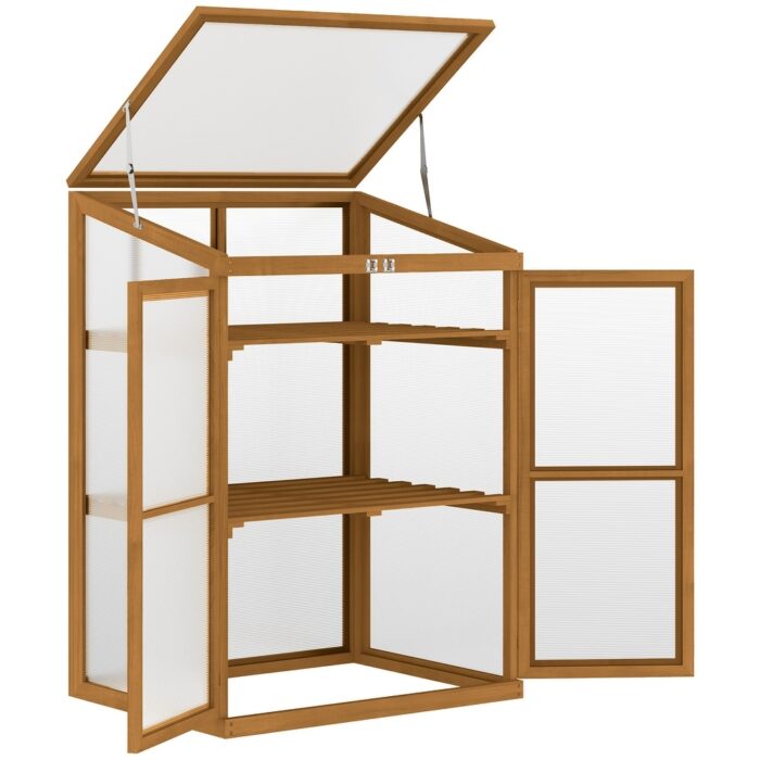 Outsunny Wooden Cold Frame Greenhouse Small Mini Planter Box for Outdoor and Indoor, 30" L x 24" W x 44" H, Brown - Image 2