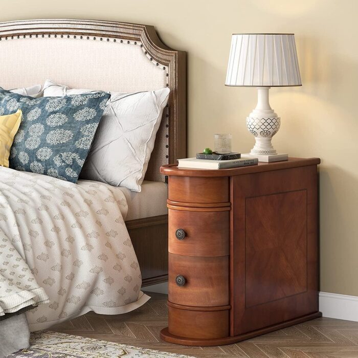 Wood Nightstand with 2 Drawers, Narrow Bedside Table No Assembly - Image 2