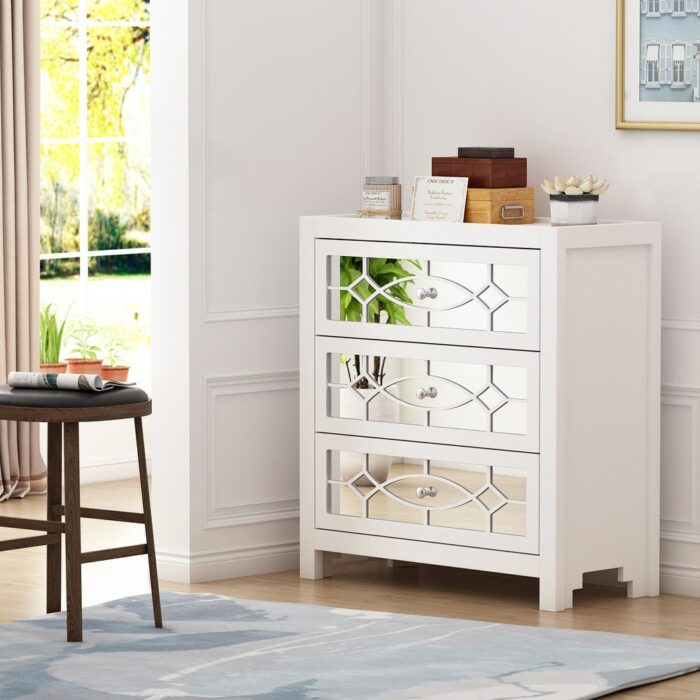 Timechee Nightstand Bedside Table Mirrored Cutout Chest Beside Table