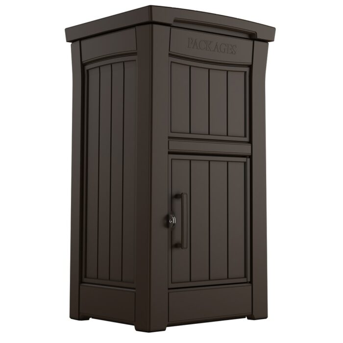 Keter Delivery Box for Porch with Lockable Secure Storage Compartment to Packages and Deliveries Safe, Brown