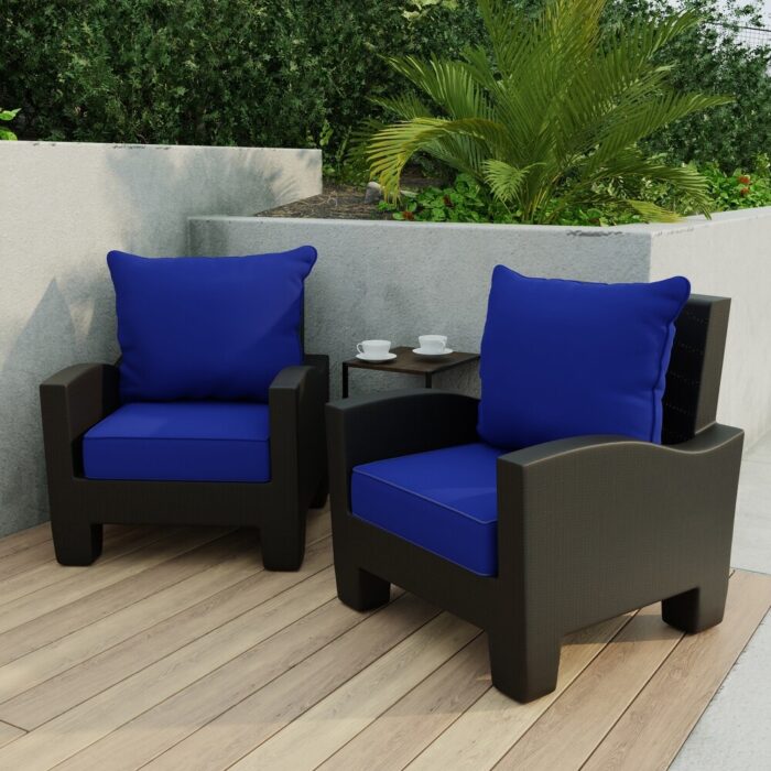 24" x 47" Blue Solid Outdoor Deep Seat Chair Cushion Set