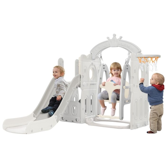 Toddler Slide and Swing Set 5 in 1, Kids Playground Climber Slide Playset with Basketball Hoop Combination for Indoor & Outdoor - Image 2