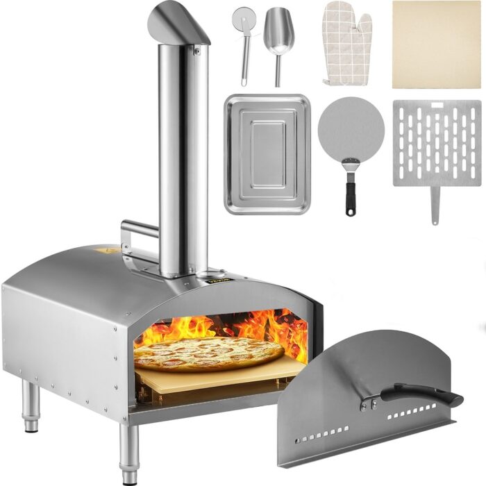 VEVOR Outdoors Portable Pizza Oven Pellet Grill Wood BBQ Smoker Food Grade SS - 19.6 x 15.7 x 29.3"