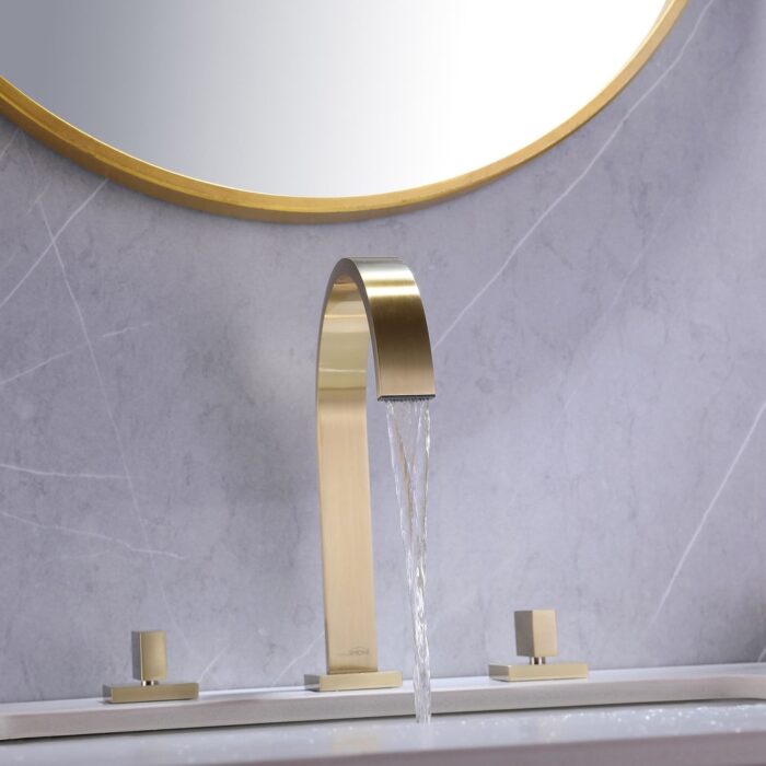 Brushed Gold 3-Hole Double Handle Bathroom Sink Faucet - Image 2