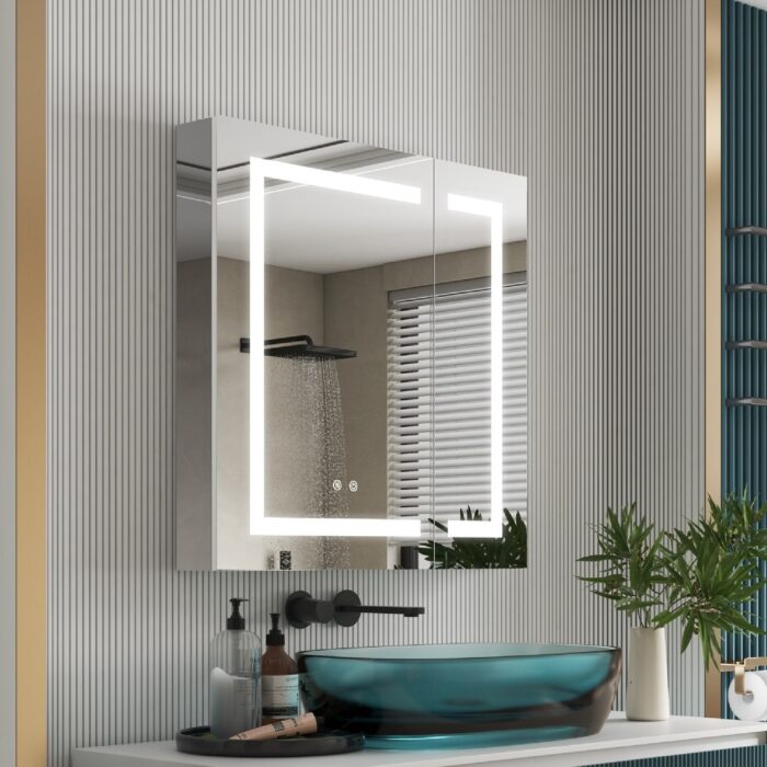 30" H Recessed or Surface LED Mirror Cabinet with Adjustable Glass Shelves,Defogger, Dimmer And Outlets & USB Ports - Image 2