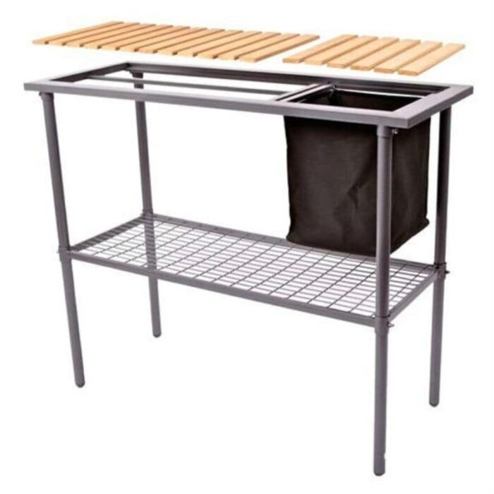 Outdoor Metal Garden Bench Work Table with Wood Top - 15L x 39W x 32H in. - Image 2