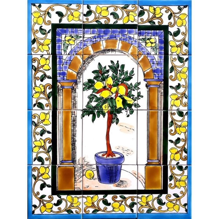 18in x 24in Unique Mosaic Tile Ceramic Wall Mural 12pc Lemon Tree