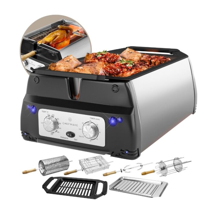 ChefWave Sosaku Smokeless Infrared Rotisserie Indoor Tabletop Grill - 18.9" x 14.2" x 7.9"