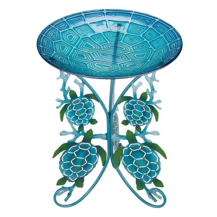18" Birdbath with Decorative Stand - Sea Turtle - Image 2