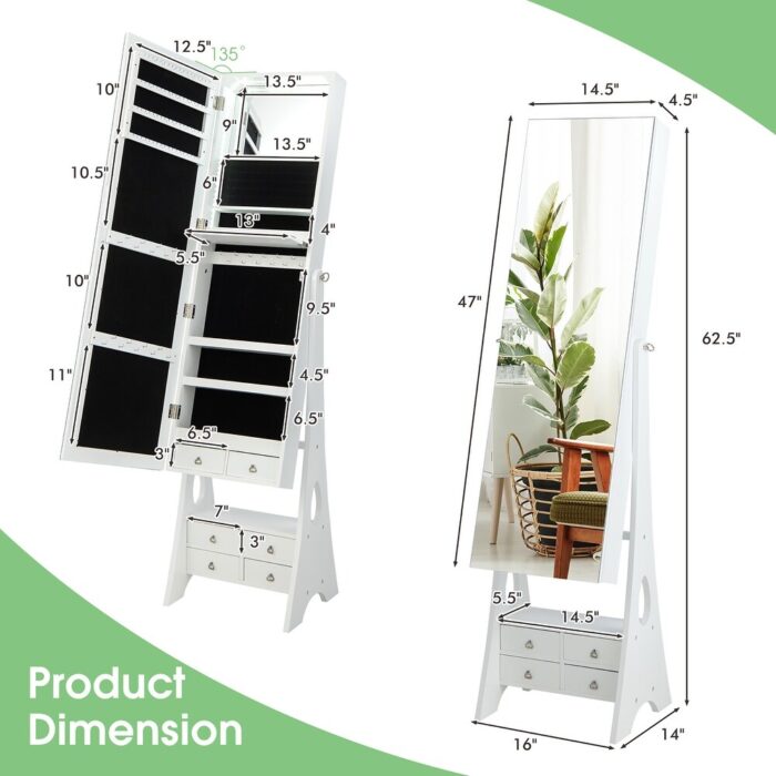 Gymax Jewelry Cabinet Armoire Full Length LED Mirror w/ 6 Drawers & - Image 2