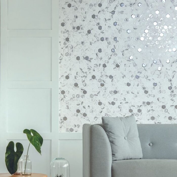 The Tile Life Eterna Big Hex 12" x 12" Fosco Argent Recycled Glass Floor and Wall Tile - Image 2