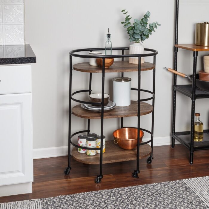 Black and Rustic Brown 3-Tier Bar and Serving Cart - Image 2
