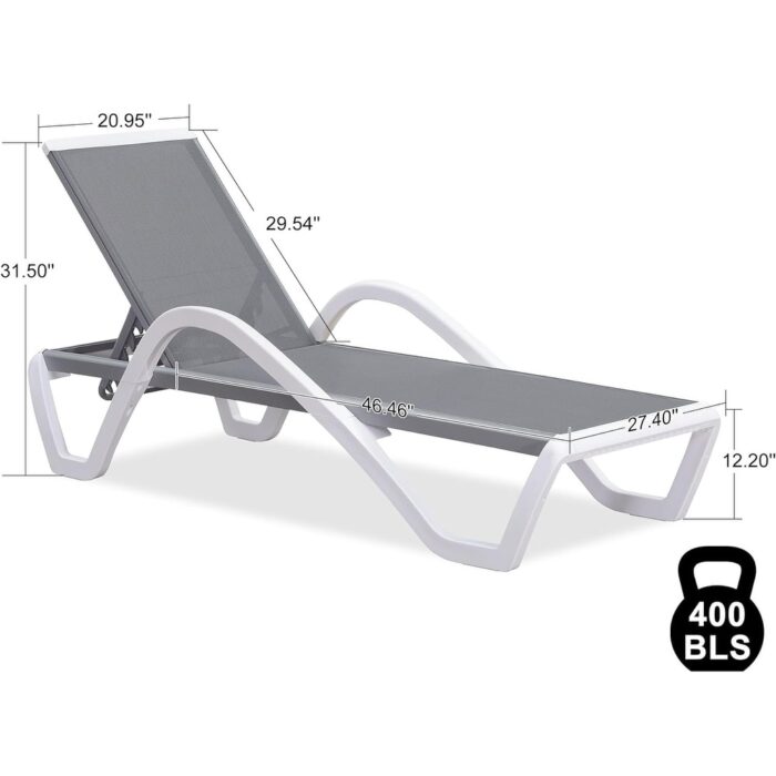 PURPLE LEAF Patio Chaise Lounge Chair Outdoor Plastic Textilene Lounger with 6 Adjustable Position for Outside Lawn Poolside - Image 2