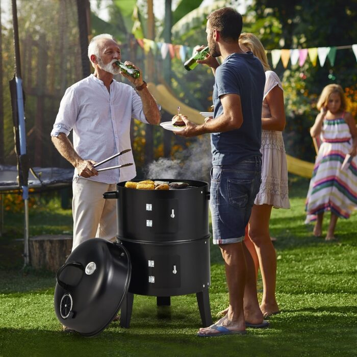 Costway3-in-1 Vertical Charcoal Smoker Portable BBQ Smoker Grill with - Image 2
