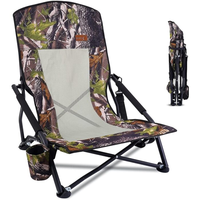Hunting Chair, Beach Chair, Camping Folding Backpacking Chair with Cup Holder Carry Strap