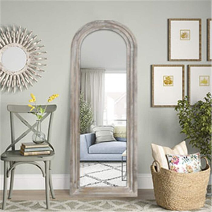 Arched Distressed Wood Mirror Full-length Floor Mirror
