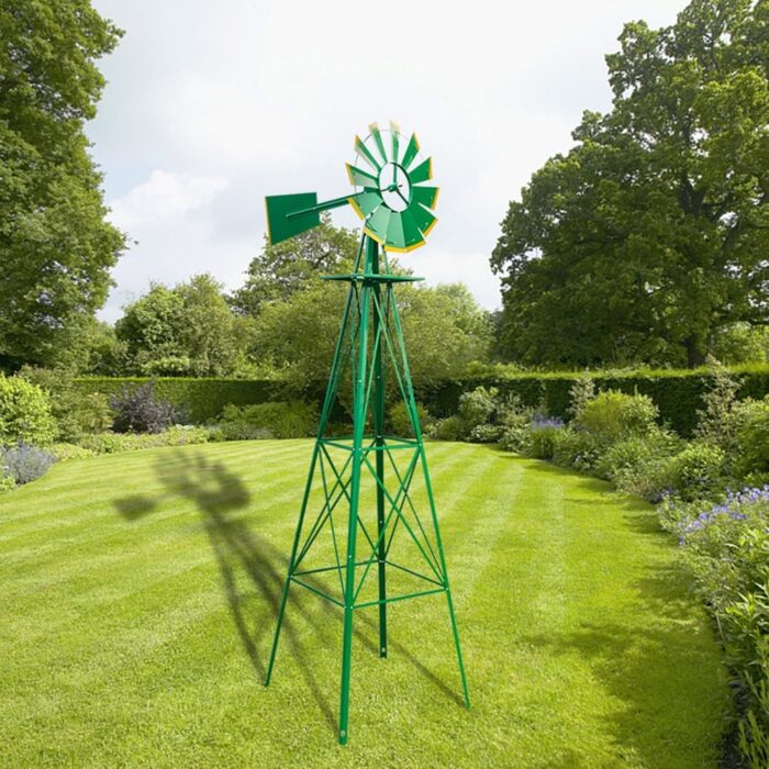 8FT Weather Resistant Yard Garden Windmill, Green - Image 2