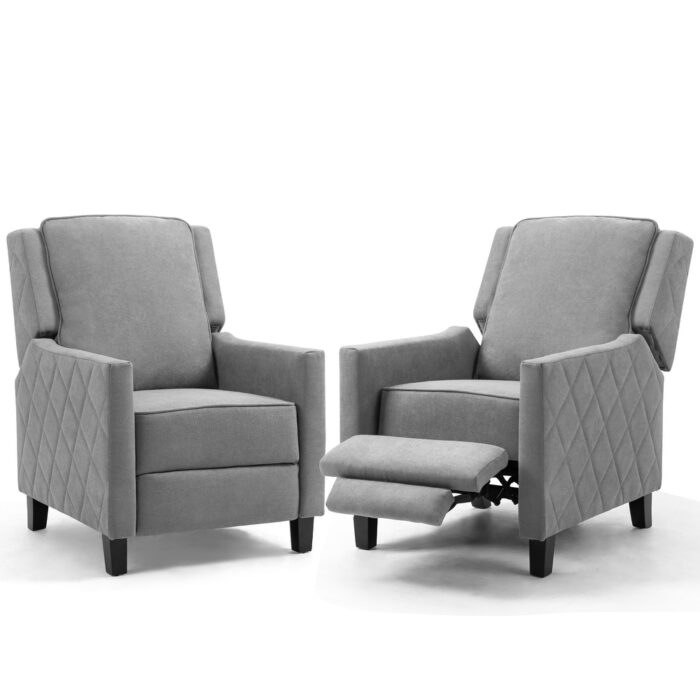 AVAWING Set of 2 Push Back Recliner Chair Linen Wing Back Chair - Image 2