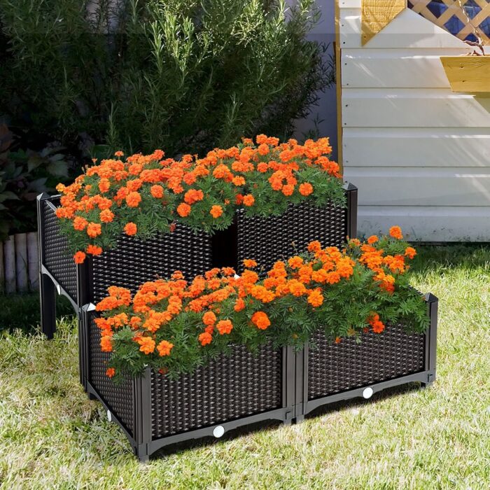 Set of 4 Raised Garden Bed Kits Plastic Elevated Garden Bed