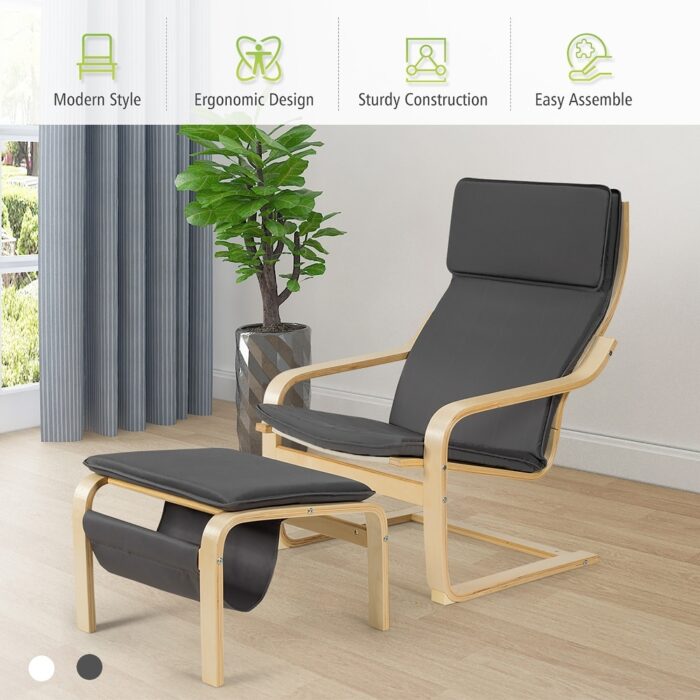 Costway Relax Lounge Chair & Padded Ottoman Set w/ Magazine Rack - Single - Image 2
