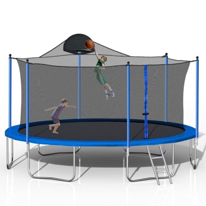 Kids 14FT Metal Trampoline with Safety Net and Ladder - Image 2