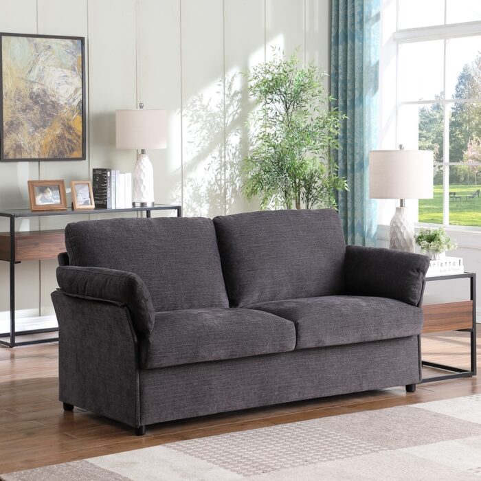 Living Room Deep Seat Loveseat, Chenile Fabric Upholstered 2 Seater Sofa with Solid Wood Frame and Flared Arms - Image 2