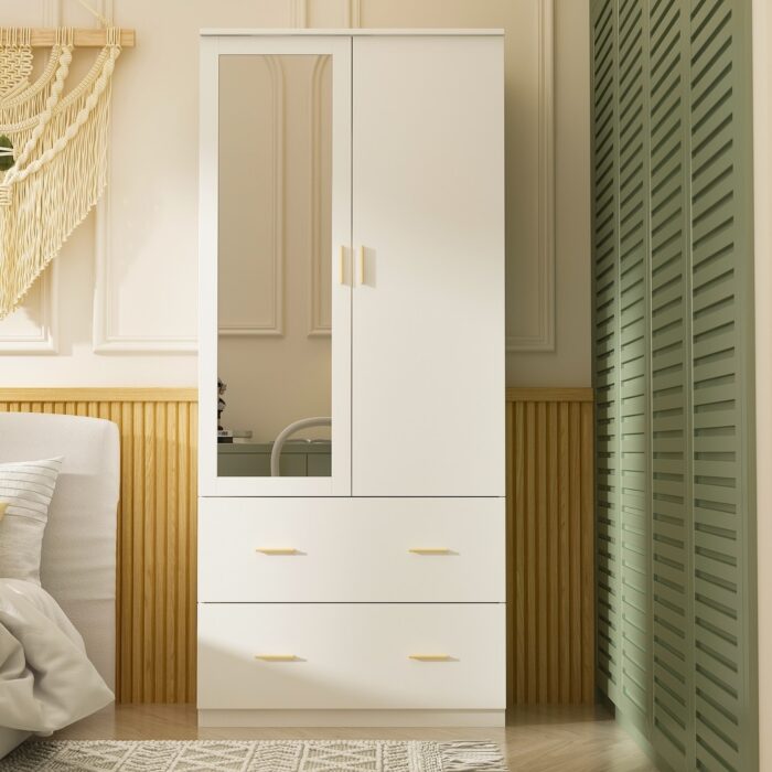Freestanding Modern Minimalist Bedroom Wooden Armoire Wardrobe - Image 2